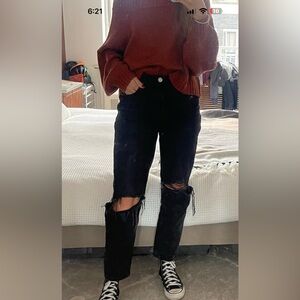 Zara black ripped mid rise denim size 6